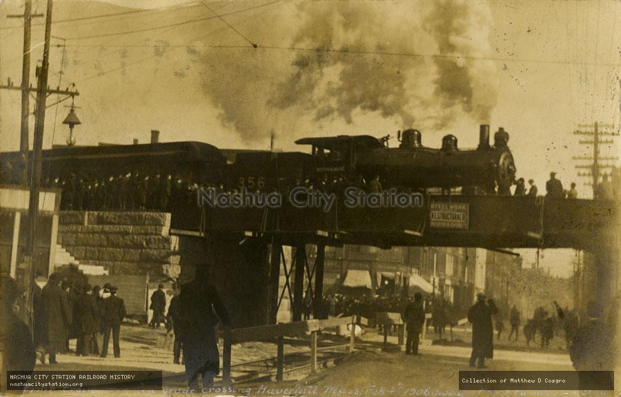 Postcard: Boston & Maine Railroad #356 prepares for the first crossing over the new Merrimack River bridge